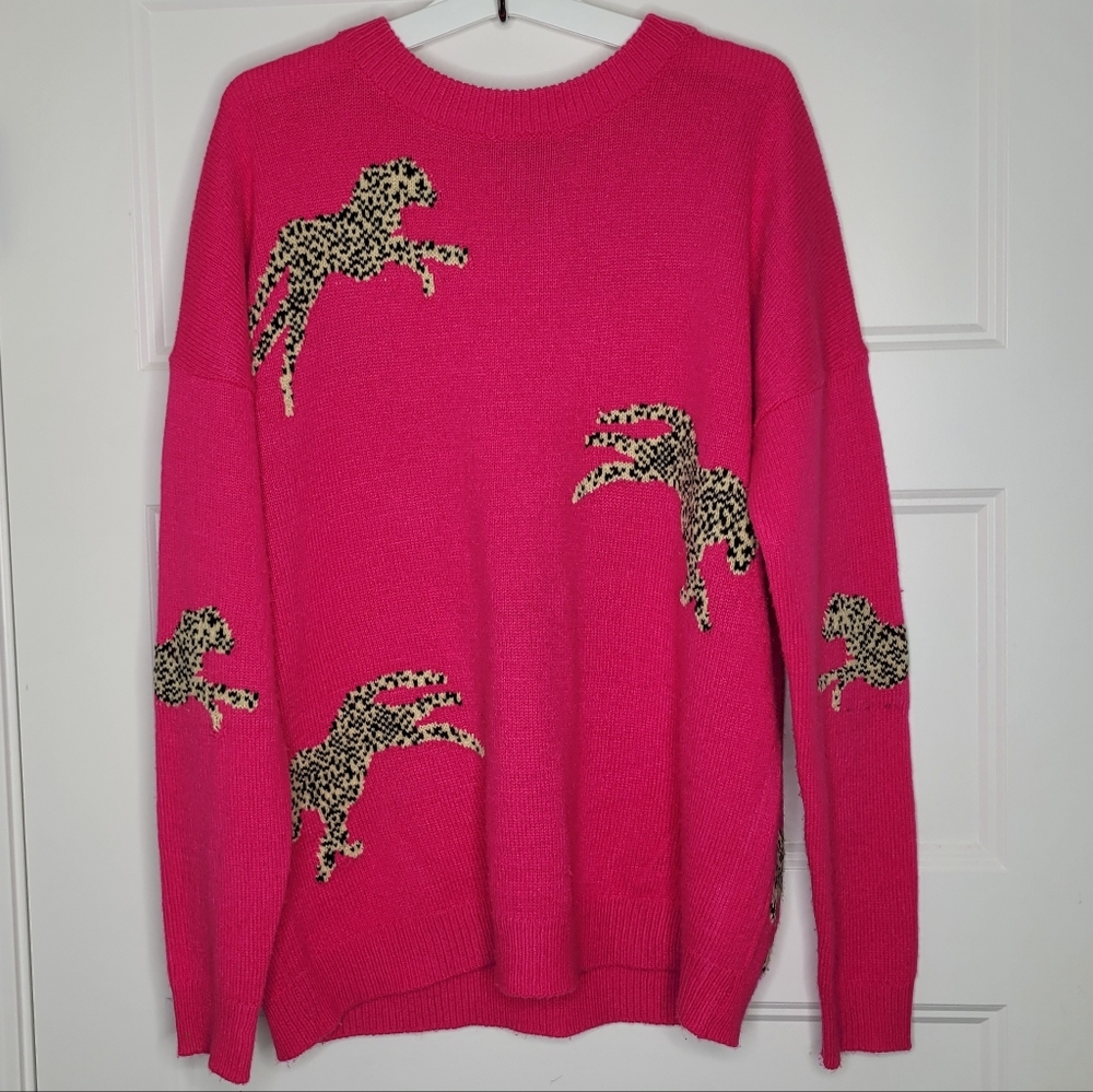 Runway 7 Pink Cheetah Sweater Size M